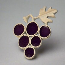 Vintage White Enamel Metal Grape Cluster Brooch – Purple Cabochon Grapes... - $4.95