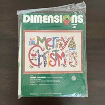 1981 Dimensions Crewel Merry Christmas Kit #8002 20&quot; x 14&quot; Frame Size NEW VTG - £50.27 GBP