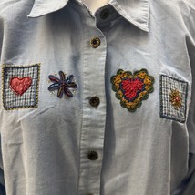 Vtg KORET CITY BLUES Petite Shirt Women XL Crochet Blue Denim Collared B... - $27.54