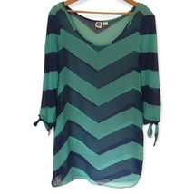 Roxy Sheer Beach Cover Up S Dress Chevron Stripe Blue Green Coastal Flow... - $19.79