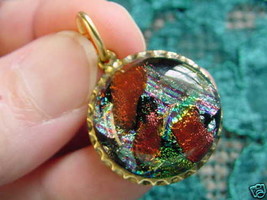 (#DB-207) Dichroic Fused Glass Pendant Brass Red Blue Silver Wow - £14.15 GBP