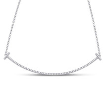 10kt White Gold Womens Round Diamond Curved Bar Necklace 1/3 Cttw - £358.91 GBP