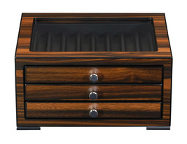 24 Pen slot Fountain Ebony Wood glass Display Case Organizer Storage Box Jewelry - £79.92 GBP