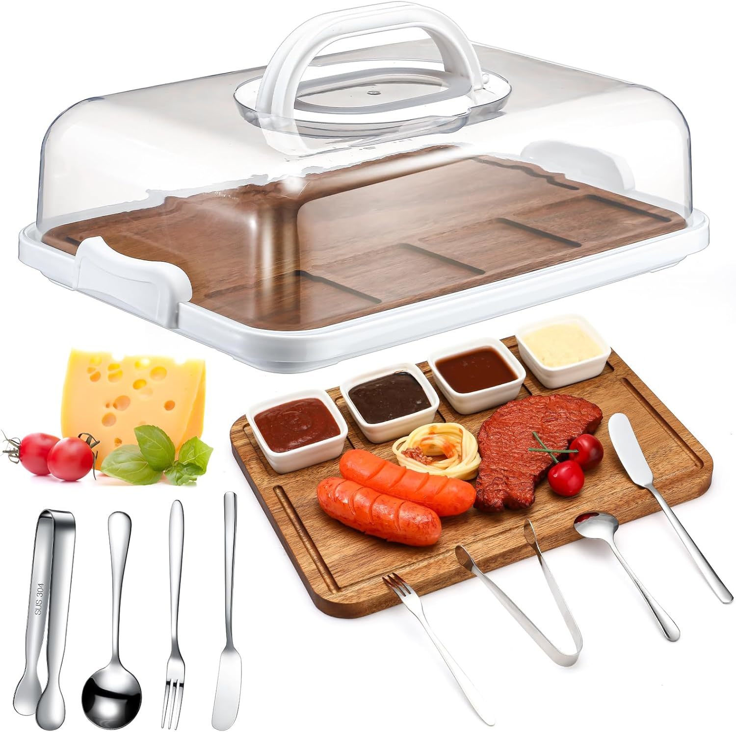 Baderke Wood Charcuterie Board With Lid Set, 12&#39;&#39;X8.5&#39;&#39; Cutting Board, A... - $43.94