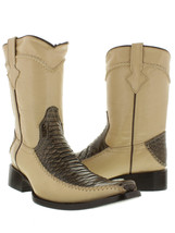 Mens Western Dress Cowboy Boots Sand Leather Snake Pattern Zip Up Boots - £89.69 GBP