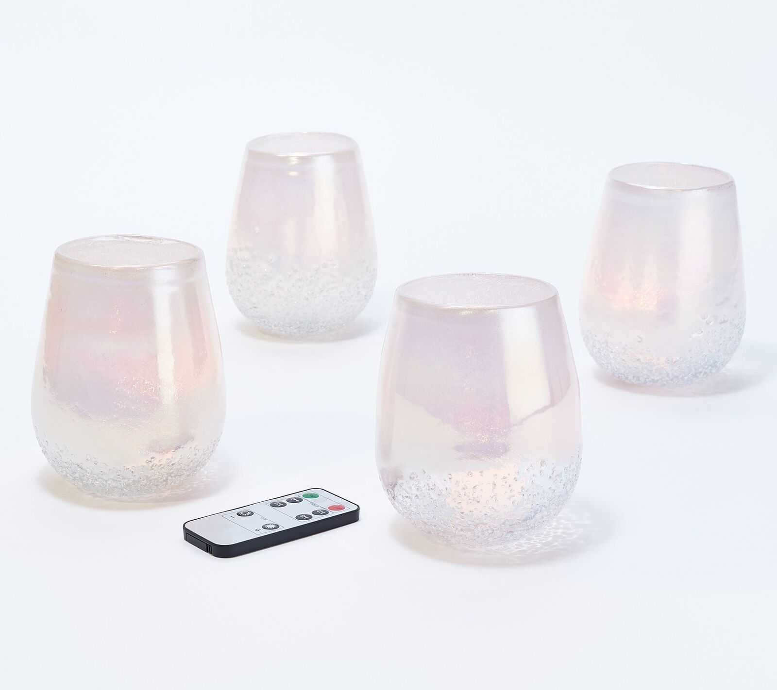 Home Reflections S/4 Glass Candle Holders with LED Votive White Luster - $43.64