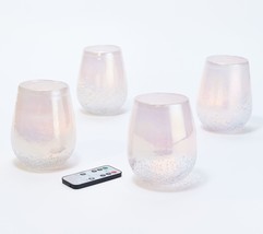 Home Reflections S/4 Glass Candle Holders with LED Votive White Luster - £34.51 GBP