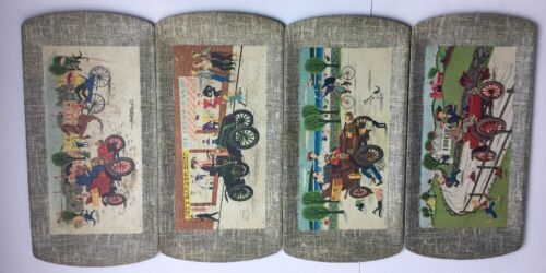 VINTAGE 1953 SET OF 4 KENTLEY ANTIQUE AUTO CAR SERVING TRAYS LOT 8.5&quot;X17&quot; - £18.63 GBP