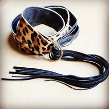 Leopard Belt with Leather Fringe Closure 36 inches - £68.38 GBP