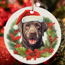 Cute Labrador Retriever Dog Flower Wreath Christmas Ornament Gift Tree Decor - £12.45 GBP