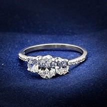 3 Stone Simulated Oval Cut Clear Cz 925 Sterling Silver Engagement Ring Size 5-9 - £62.66 GBP