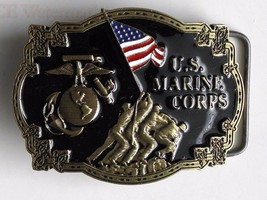 Pewter Enamel U.S. Marine Corps Iwo Jima Logo Military Belt Buckle 3 Inches - £13.33 GBP
