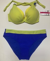 Women&#39;s Two Piece Swimsuit Size L (36D) Blue &amp; Yellow Padded - $16.99
