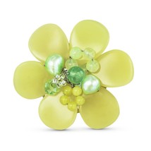 Colorful Daisy Flower Yellow Lemon Jade, Crystals, and Green Pearls Brooch Pin - £12.79 GBP