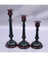 3 candlesticks green mahogany colored Candle Holders 12&quot;, 10&quot;, 9&quot; - $67.88 CAD