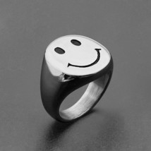 New Ins Hip-hop Punk Smiley Ring Retro Stainless Steel Smile Face Rings For Wome - £9.61 GBP