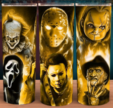Horror Stars Michael Meyers - Freddy - Jason - Pennywise Gold Cup Mug Tumbler - $19.95