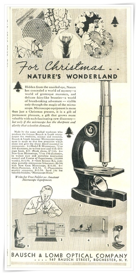 Print Ad Bausch &amp; Lomb Microscope for Christmas 1936 2/3-Page Advertisement - $9.70