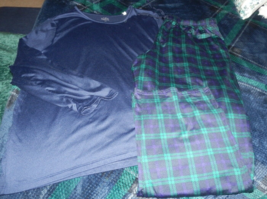 Nice Womens Xxl Sonoma Pajamas Pjs Navy Blue Green Plaid Pants &amp; Top L/S - £15.56 GBP
