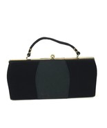 Vintage 1960s Black Cloth Structured Top Handle Purse Pocket Book - $461.34 MXN