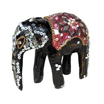 Vintage Jeweled Wooden Elephant Figurine Beaded Handmade - $185.41 MXN