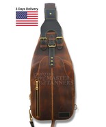 Mens Leather Sling Bag Chest Shoulder Crossbody Backpack Sport Travel Bag - $746.35 MXN