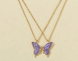 Set Of 2 Gold Necklaces - 2 Purple Butterfly Matching Necklaces - £9.72 GBP