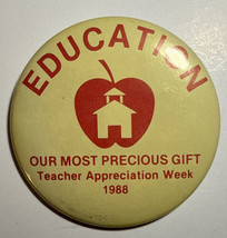 Vintage 1988 Teacher Appreciation Week Education Pinback Button 2.25&quot; E11 - $16.99