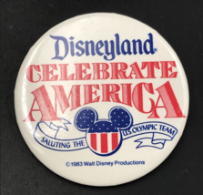 VTG 1983 Disneyland Saluting US Olympic Team Celebrate America Badge Pin 2.25&quot; - £7.32 GBP