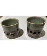 2 Vintage Japanese MCM Sukiyaki Green Glaze, Crackling Texture, Hearts T... - $21.71 CAD