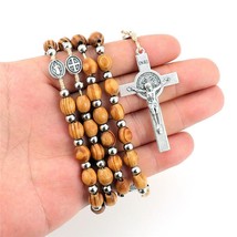 Fashion Cross Pendant Necklaces For Men Women Wooden Beads Rosary Cross Necklace - £12.72 GBP