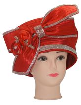 HF210 Red - Church Hat Women Derby Hat Satin Ribbon - £69.32 GBP
