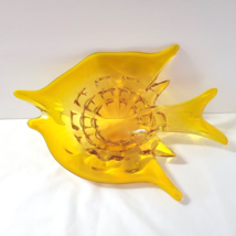 Yellow Angel Fish Art Glass Bowl Murano ? Large Size Approx 12.5" x 9" x... - $64.14