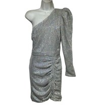 Lavish Alice Sequin One Sleeve Silver Hollywood Holo Glam mini Dress Size 4 - £78.34 GBP