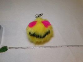 Smiley Face emoji fuzzy keyring keychain key fob ring clip pink yellow black fur - £9.87 GBP