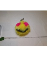 Smiley Face emoji fuzzy keyring keychain key fob ring clip pink yellow b... - £9.65 GBP