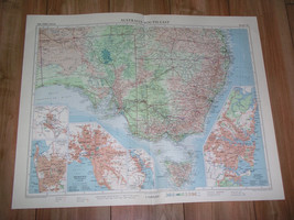 1958 Vintage Map Of New South Wales Sydney Victoria Melbourne Australia - £23.14 GBP