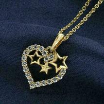 0.30CT Round Cut Simulated Diamond &quot; HEART STARS &quot; Pendent925 Silver Gold Plated - £109.16 GBP