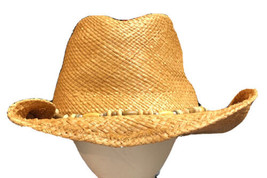 J Hats Lightweight Straw Cowboy Western Hat One Size Beads Curled Brim - £19.47 GBP