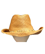 J Hats Lightweight Straw Cowboy Western Hat One Size Beads Curled Brim - £19.49 GBP