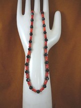 (v30-41) 19&quot; long 10x5 red Bamboo coral + black onyx beaded Necklace JEWELRY - £37.48 GBP
