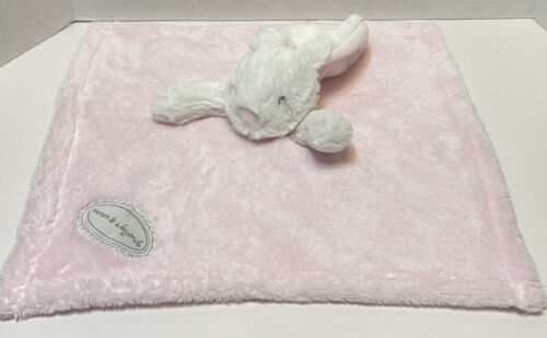 Blankets and Beyond White Bunny Rabbit Lovey Plush Security Blanket Pink 14x14 - £14.54 GBP