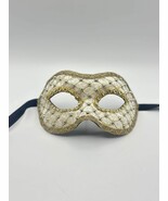 Venetian masquearde ball mask covered with white velvet, gold and strass... - $69.00