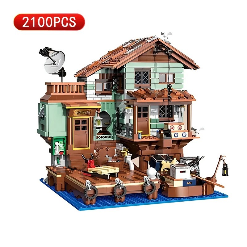 Fishing Village Log Cabin Building Blocks Jetty Hut Model Toy Bricks - $121.99