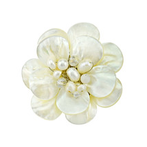 White Lotus Mother of Pearl Petals Floral Pin or Brooch - £18.57 GBP