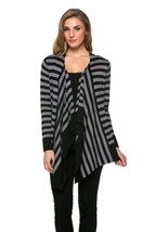 Women&#39;s Striped Lightweight Cardigan Black/Gray - $34.29