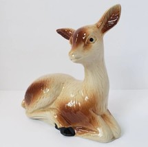 Vintage Deer Doe Fawn 6.25&quot; Beige Brown Ceramic Figurine - £10.79 GBP