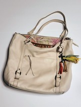 THE SAK 16&quot;x14” HAPPY &amp; FREE Off White Leather Tote Handbag Purse Shoulder Bag - £23.35 GBP