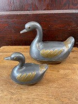 Pair of Metal and Brass Duck Trinket Boxes Ducks with Lids Vintage - $29.00