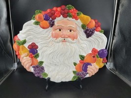 Dept 56 Serving Platter 16&quot; Peggy Toole Santa Face With Christmas Fruit Wreath - £27.32 GBP
